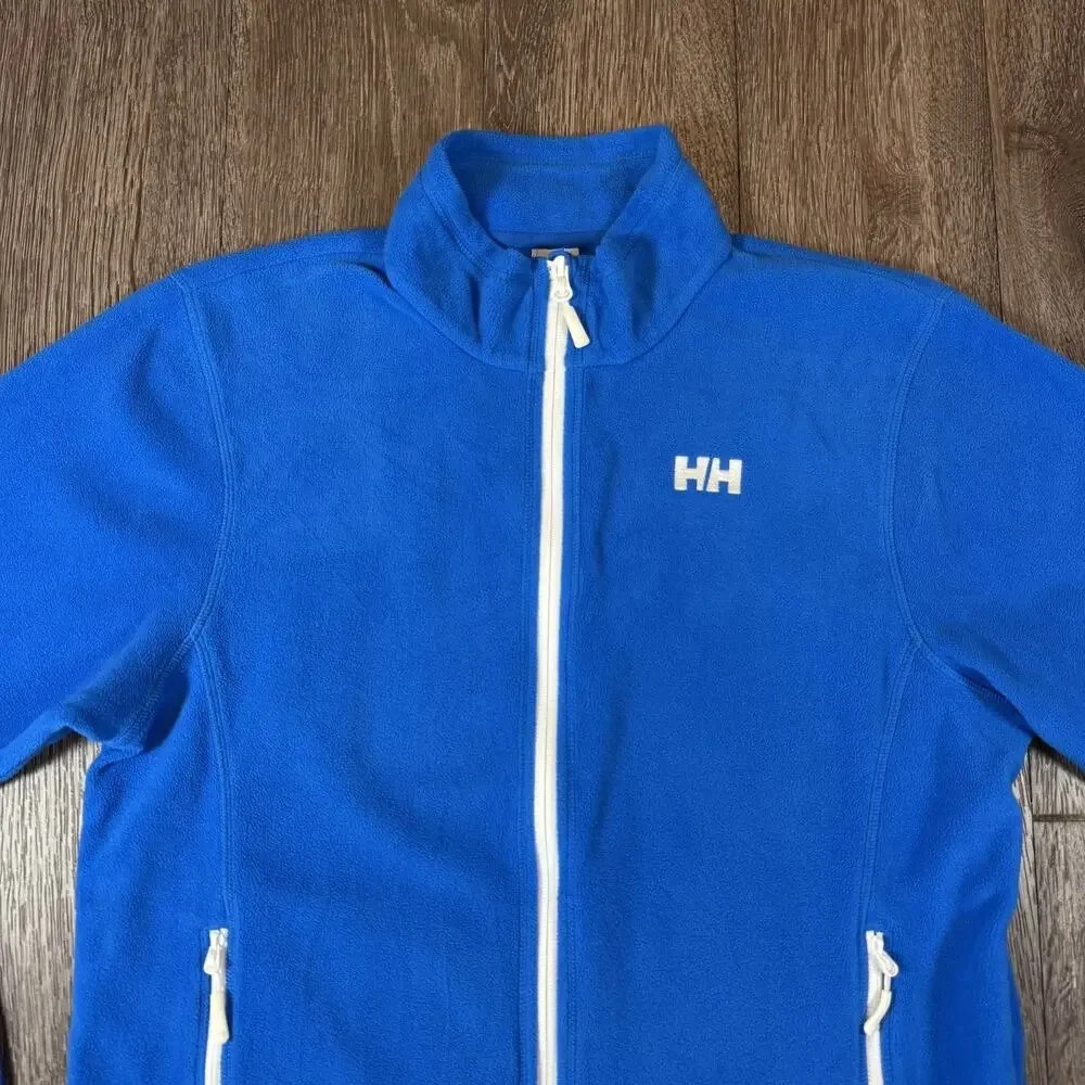 Helly Hansen Fleece Jacket Men Large Blue Full Zip HH Logo Polartec Collar M